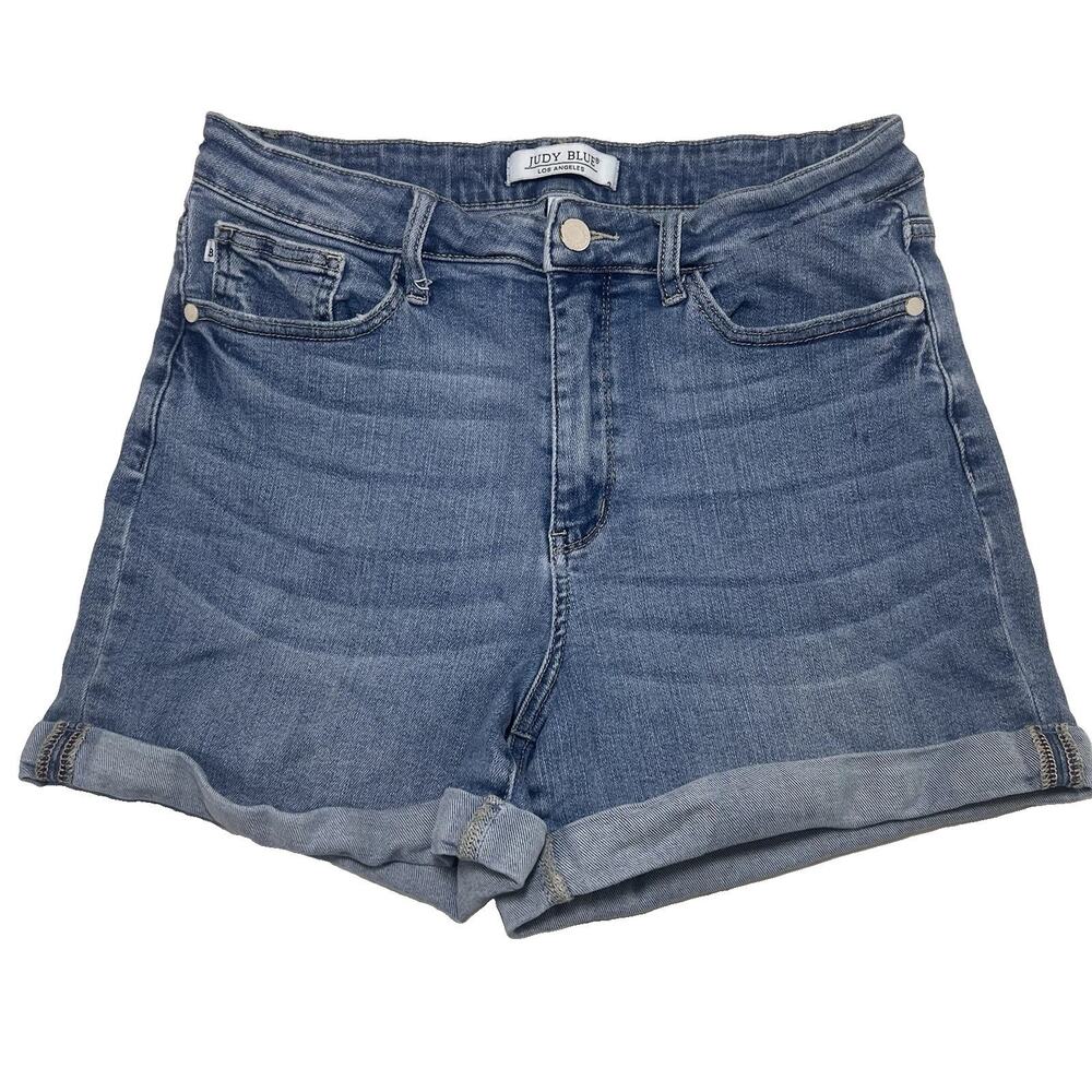 Judy Blue Denim Shorts Size L Blue Cuffed Hem Stretch Casual Summer Jean Jorts